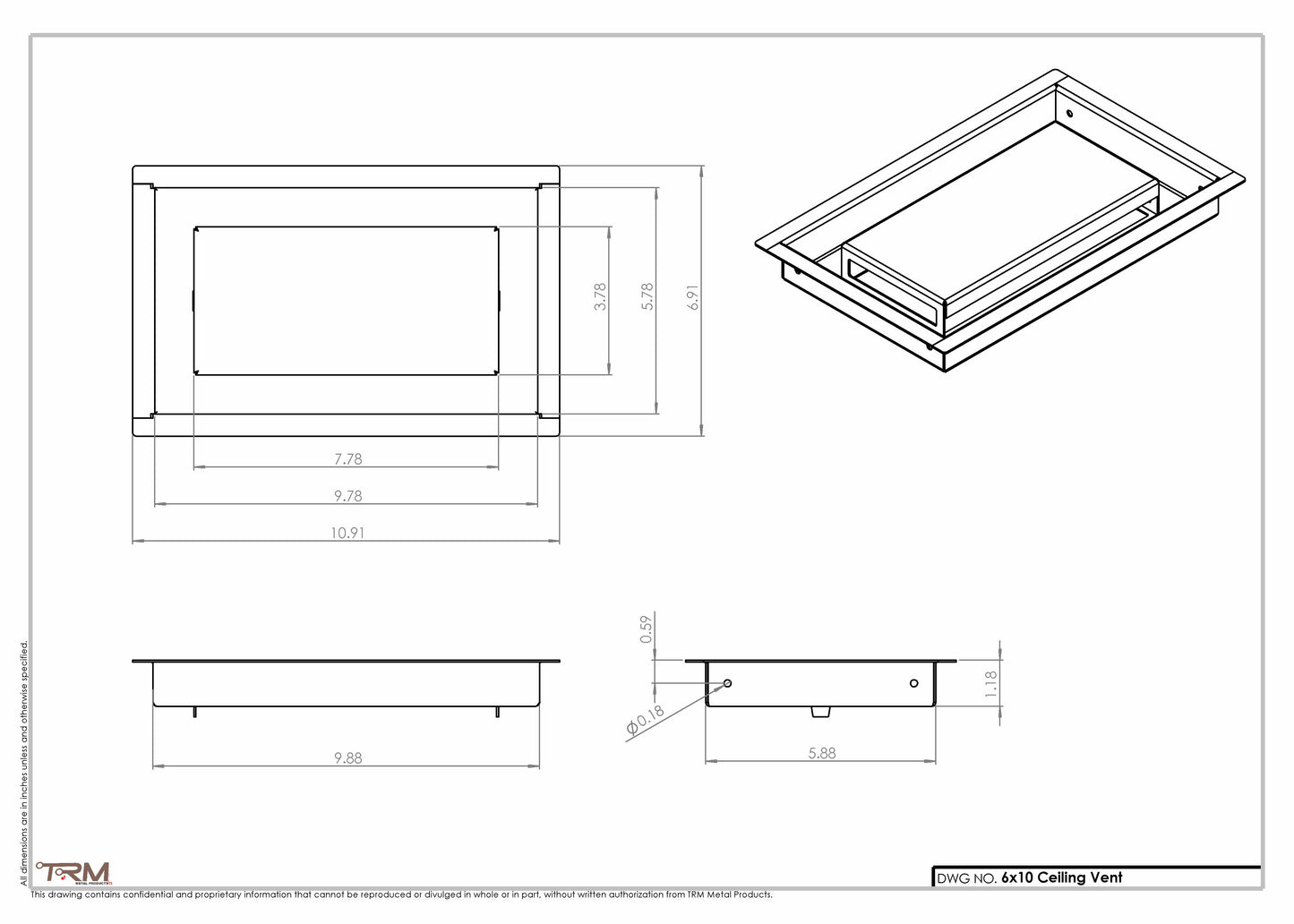 6x10-Modern Ceiling Vent Cover - TRM Metal (10x6)