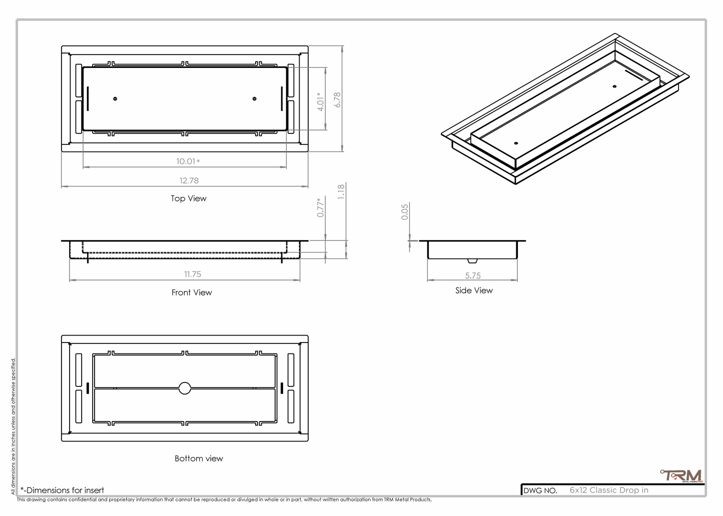 6x12 Classic Drop-in Air Vent, Flush Floor-Matching, All Metal, Floor Vent Cover (12x6)