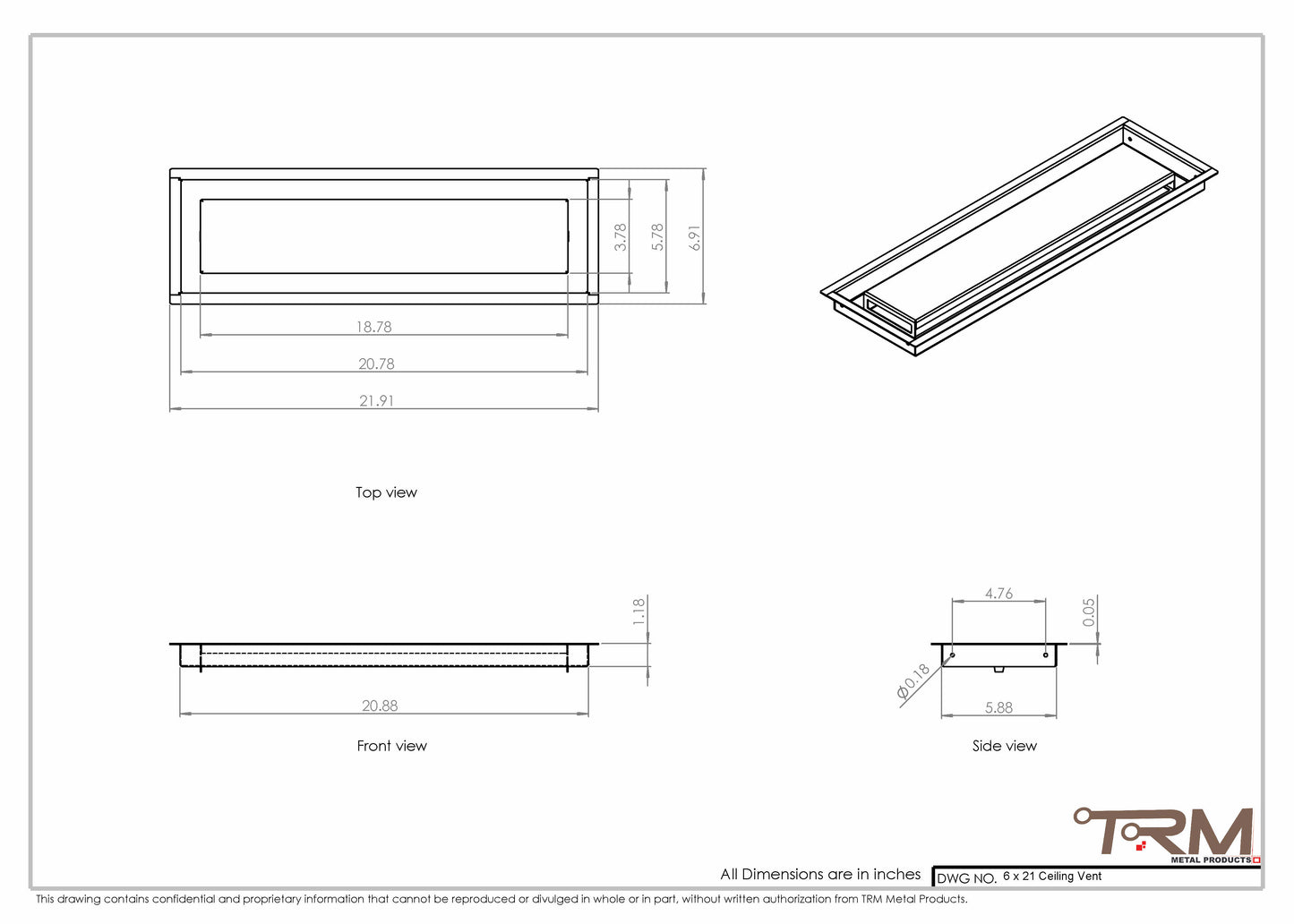 6x21-Modern Ceiling Vent Cover - TRM Metal (21x6)