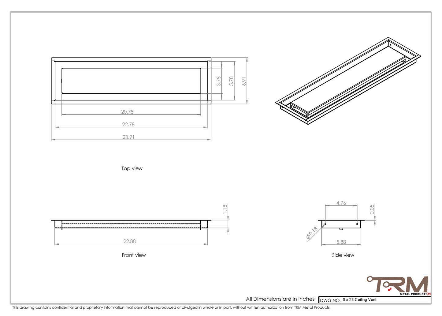 6x23-Modern Ceiling Vent Cover - TRM Metal (23x6)