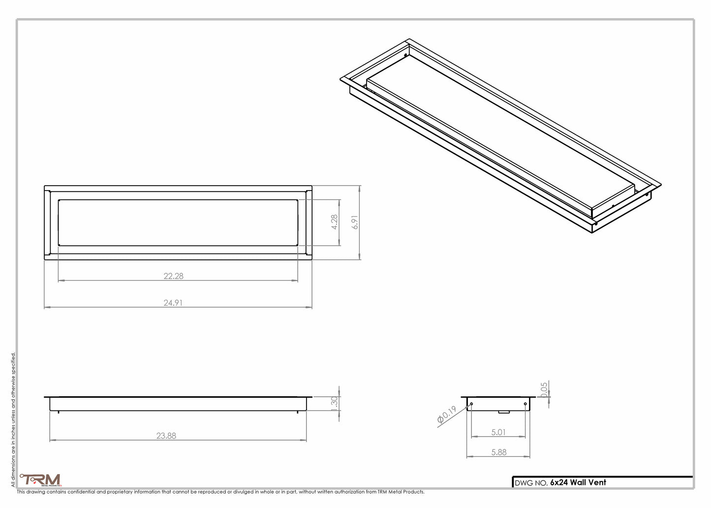 6x24 - Wall Vent - Modern Vent Cover - TRM Metal