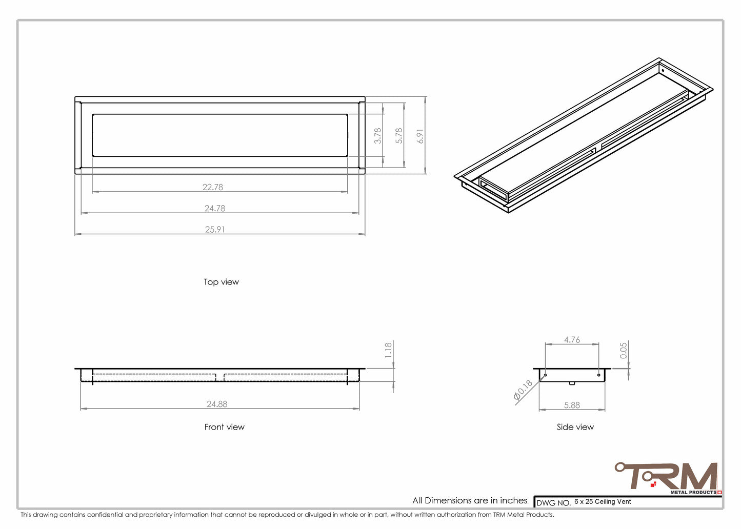 6x25-Modern Ceiling Vent Cover - TRM Metal (25x6)