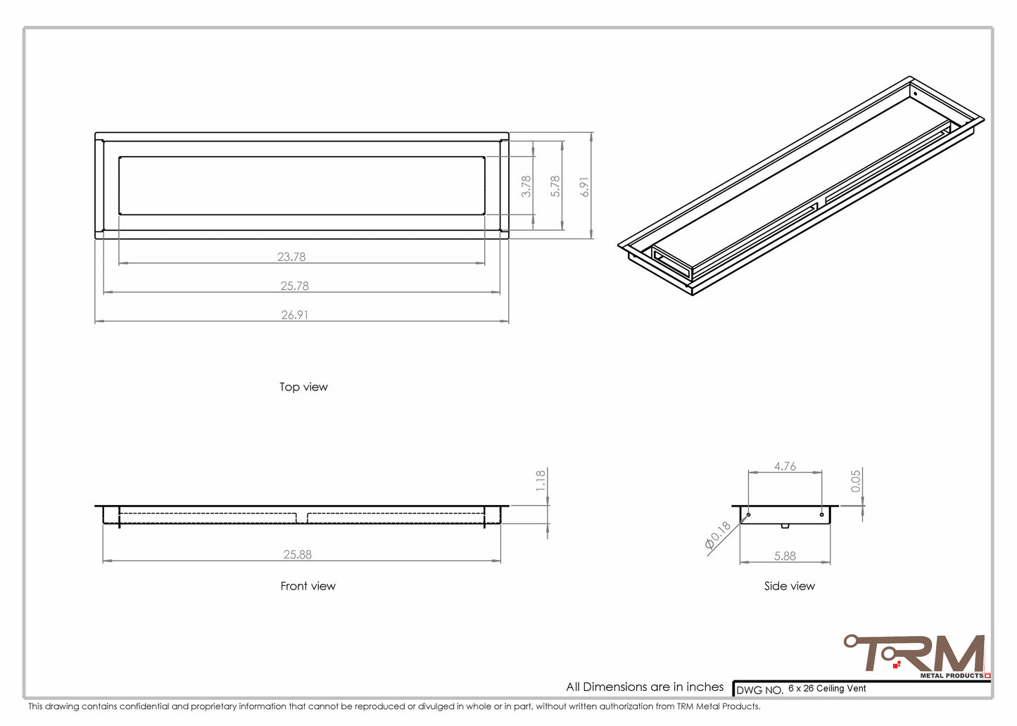 6x26-Modern Ceiling Vent Cover - TRM Metal (26x6)