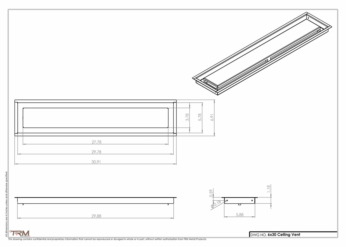 6x30-Modern Ceiling Vent Cover - TRM Metal (30x6)