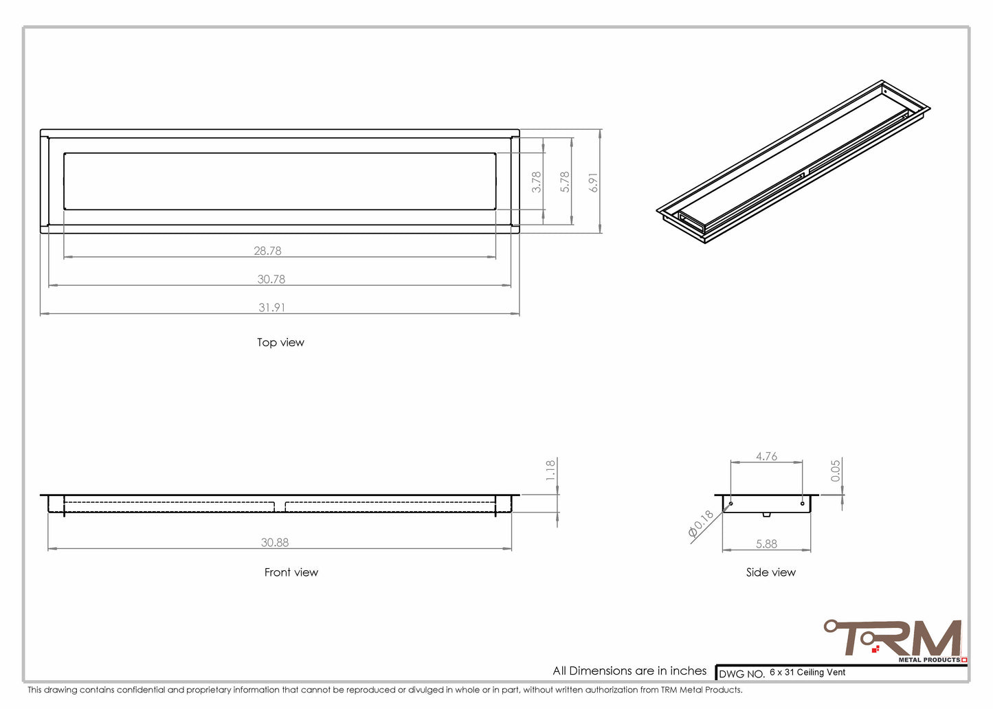 6x31-Modern Ceiling Vent Cover - TRM Metal (31x6)
