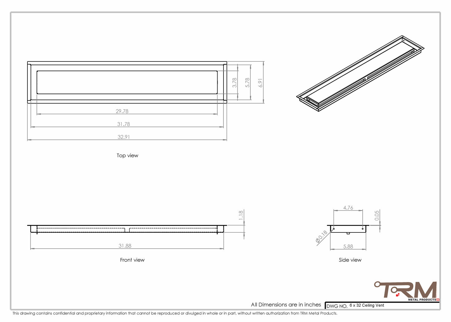 6x32-Modern Ceiling Vent Cover - TRM Metal (32x6)