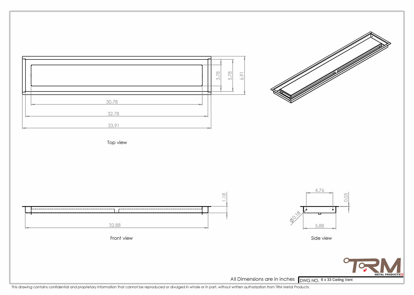 6x33-Modern Ceiling Vent Cover - TRM Metal (33x6)