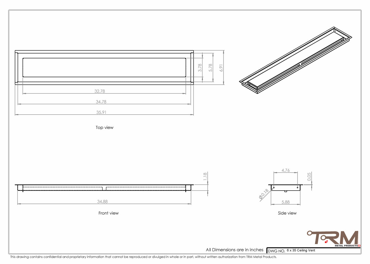 6x35-Modern Ceiling Vent Cover - TRM Metal (35x6)