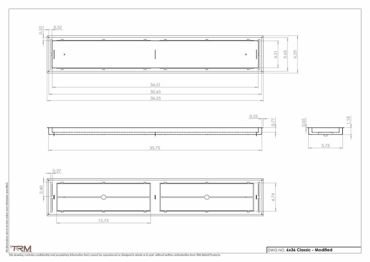 6x36-Modified Classic Drop-in Air Vent, Flush Floor-Matching, All Metal, Floor Vent Cover (36x6)