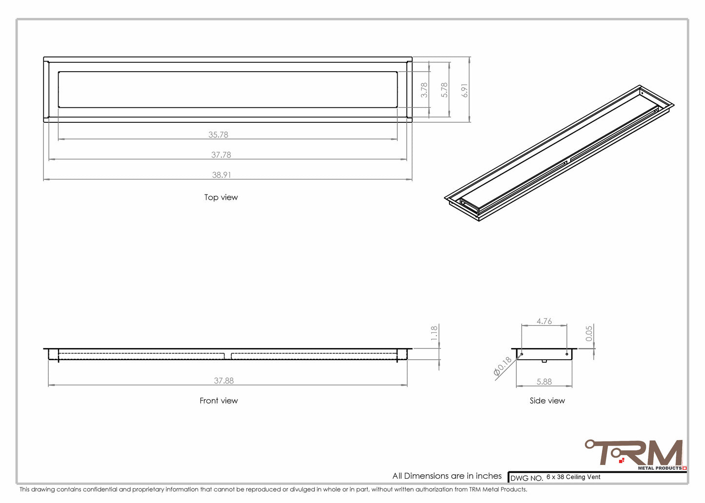 6x38-Modern Ceiling Vent Cover - TRM Metal (38x6)