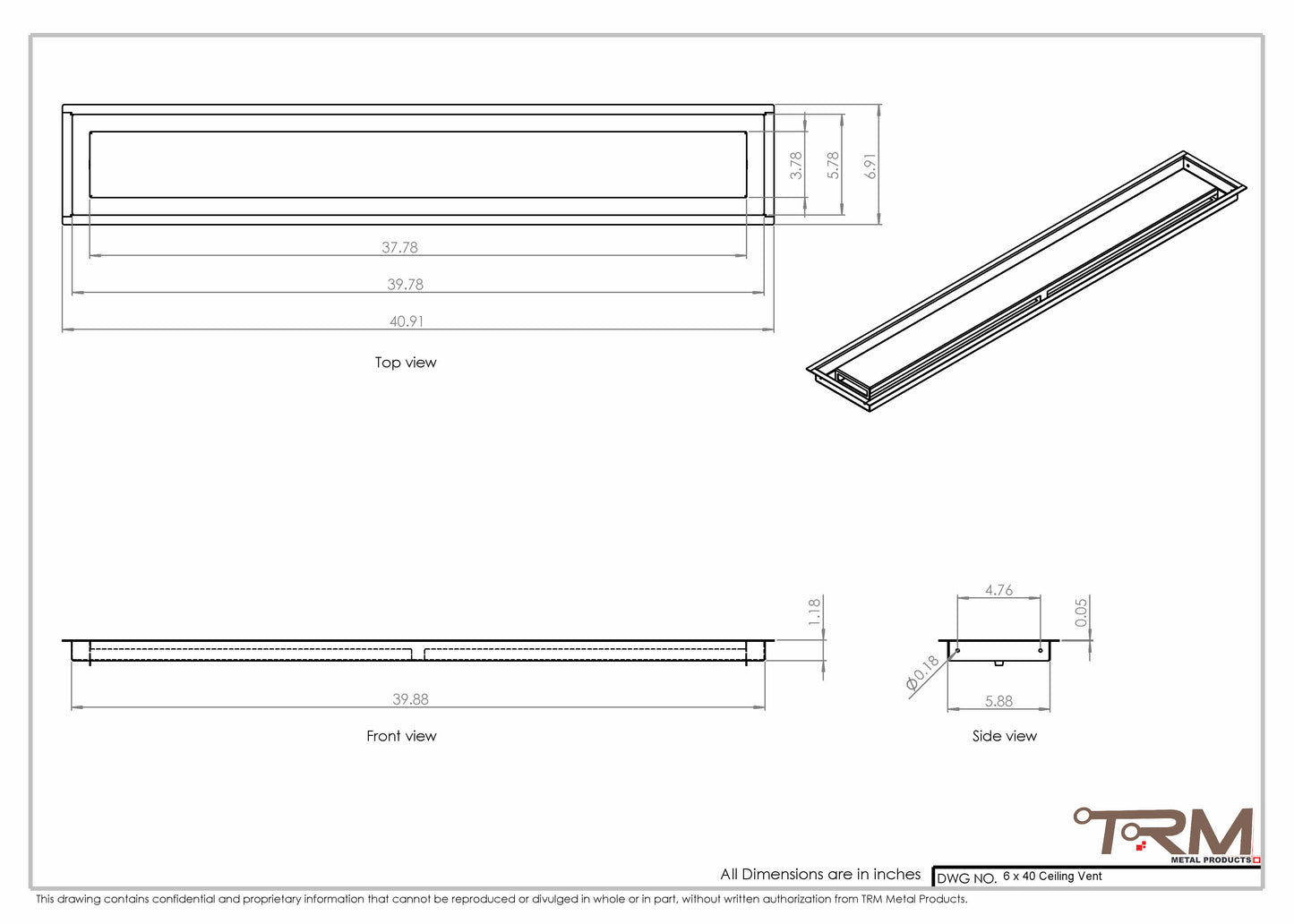 6x40-Modern Ceiling Vent Cover - TRM Metal (40x6)