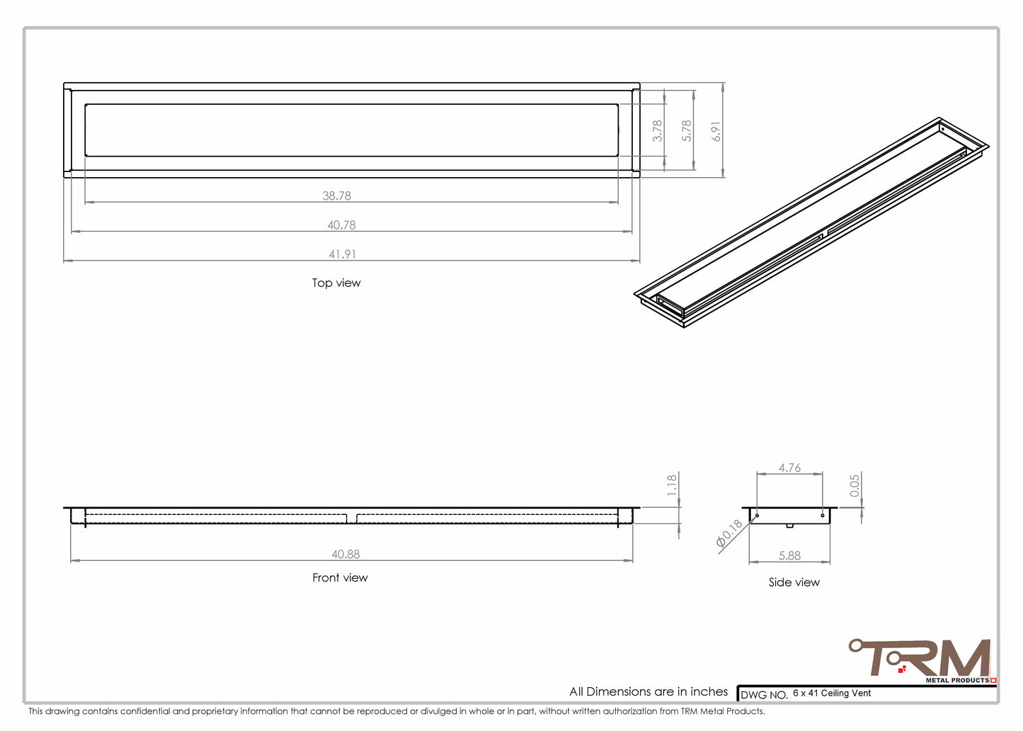 6x41-Modern Ceiling Vent Cover - TRM Metal (41x6)