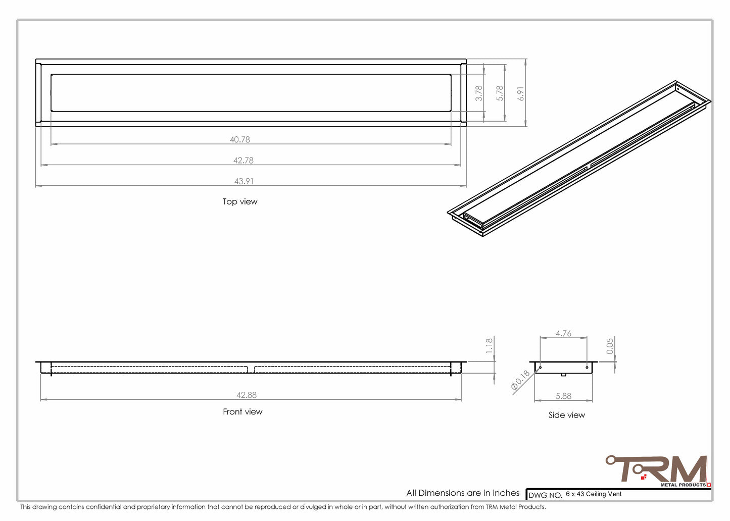 6x43-Modern Ceiling Vent Cover - TRM Metal (43x6)