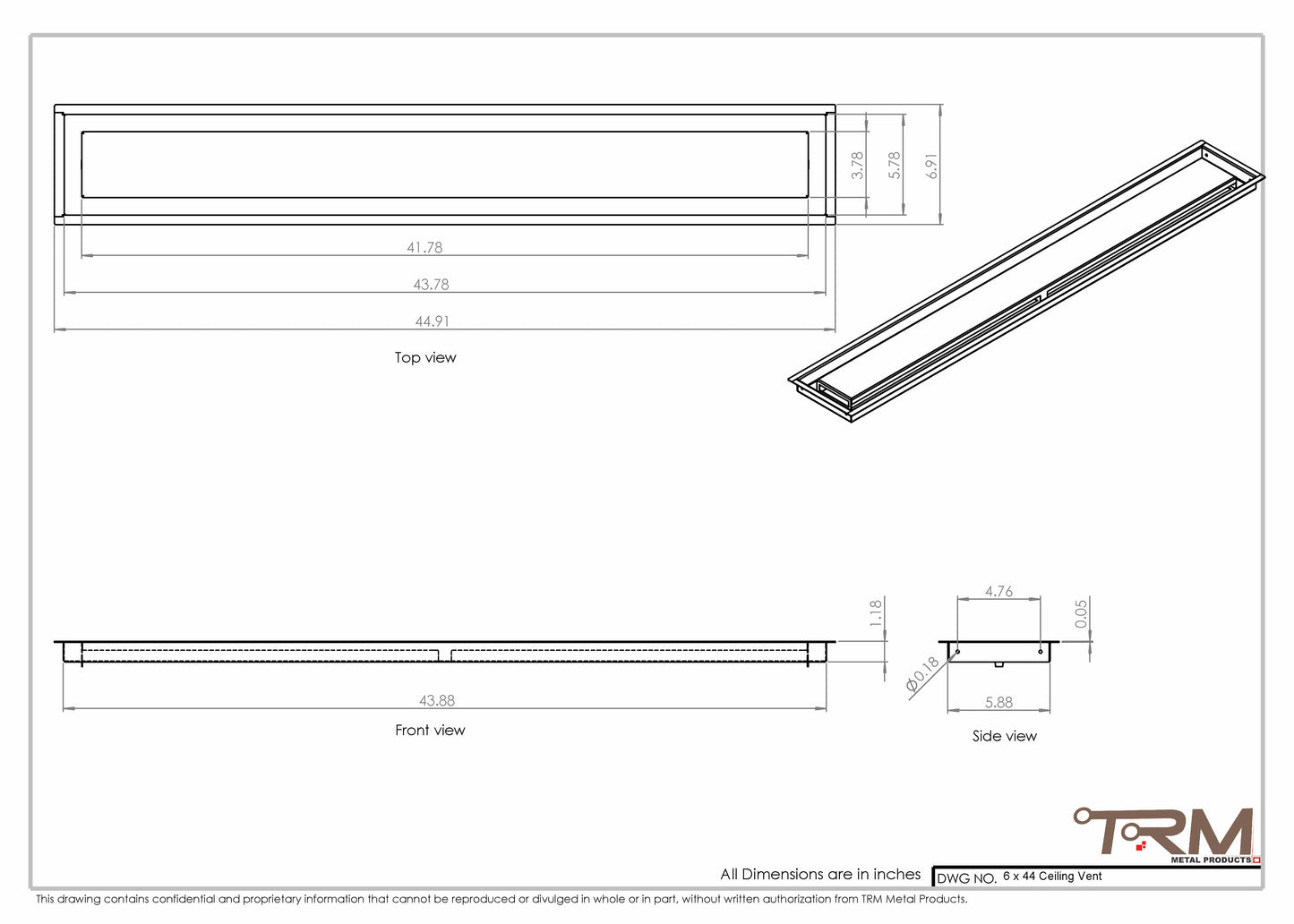 6x44-Modern Ceiling Vent Cover - TRM Metal (44x6)
