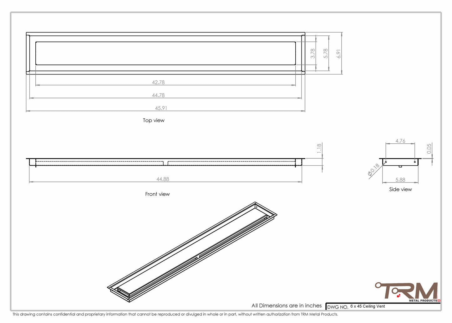 6x45-Modern Ceiling Vent Cover - TRM Metal (45x6)