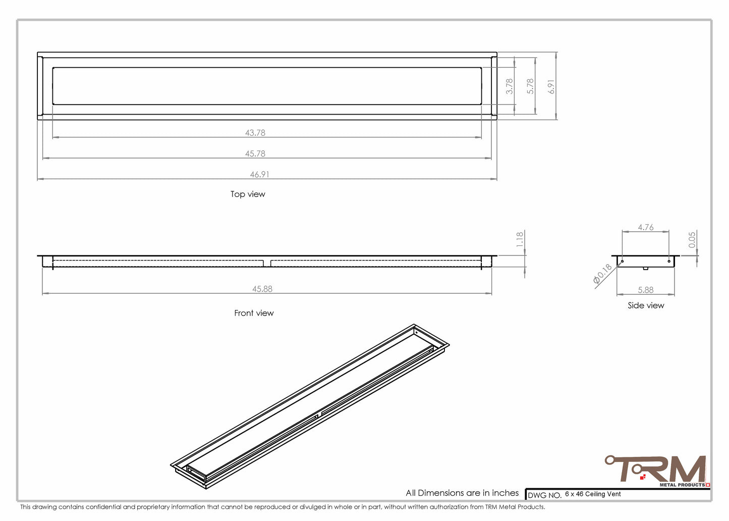 6x46-Modern Ceiling Vent Cover - TRM Metal (46x6)