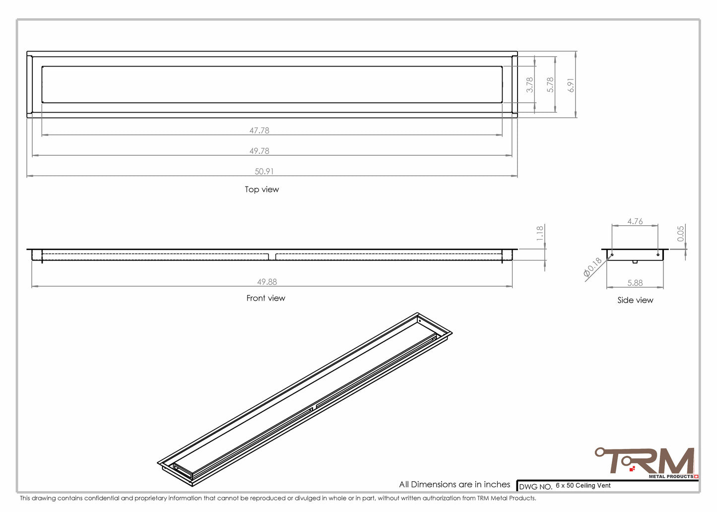 6x50-Modern Ceiling Vent Cover - TRM Metal (50x6)