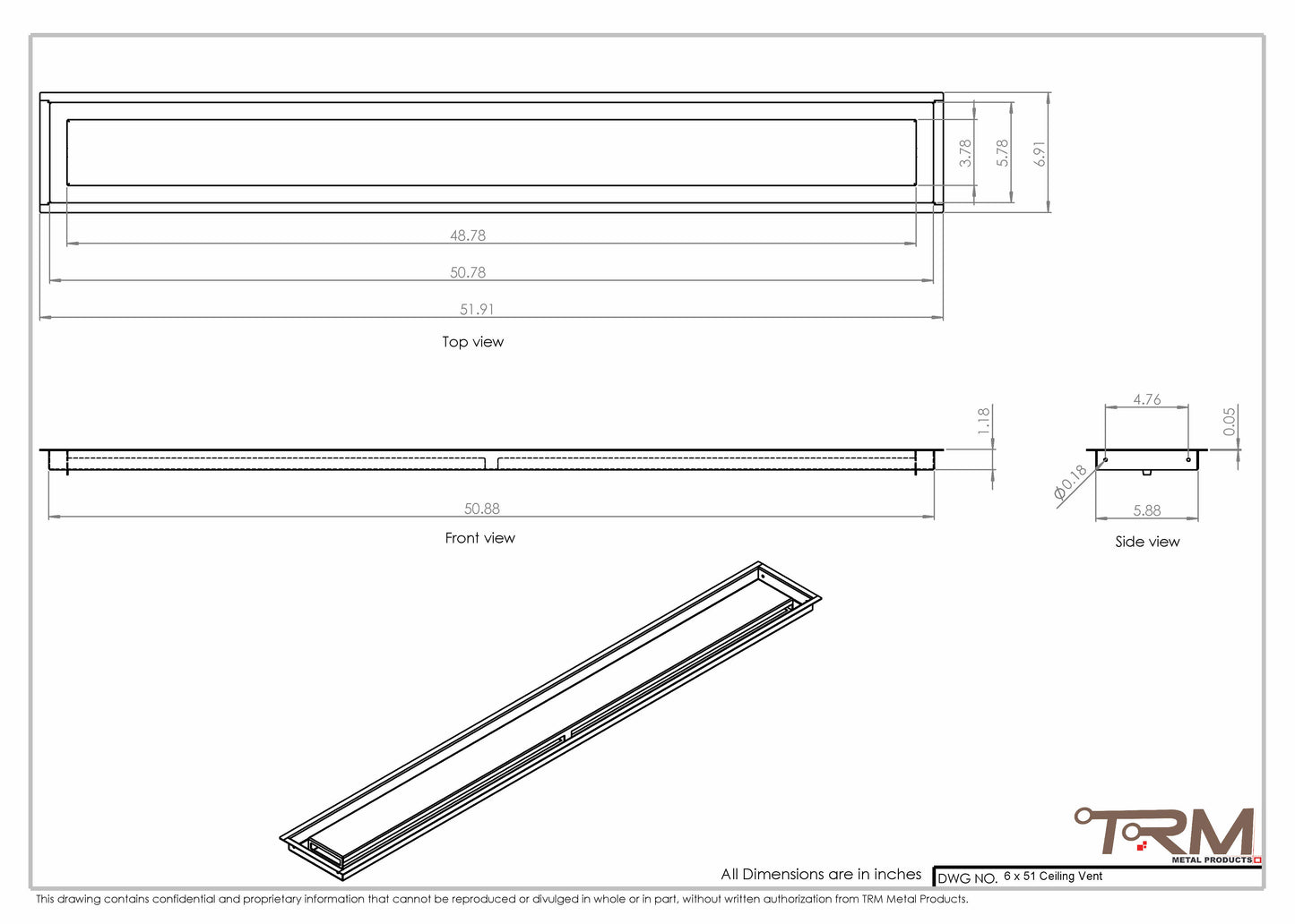 6x51-Modern Ceiling Vent Cover - TRM Metal (51x6)