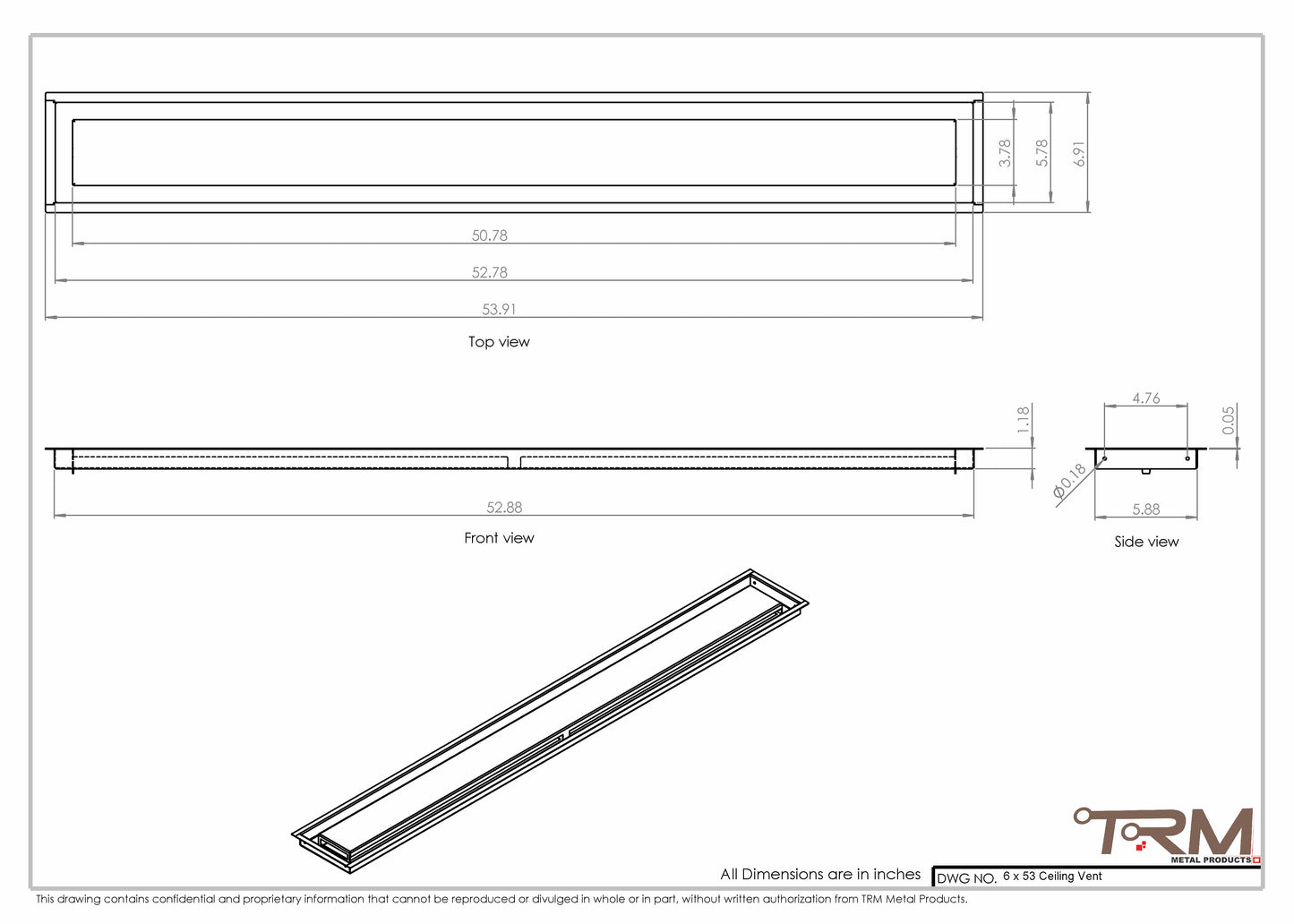 6x53-Modern Ceiling Vent Cover - TRM Metal (53x6)