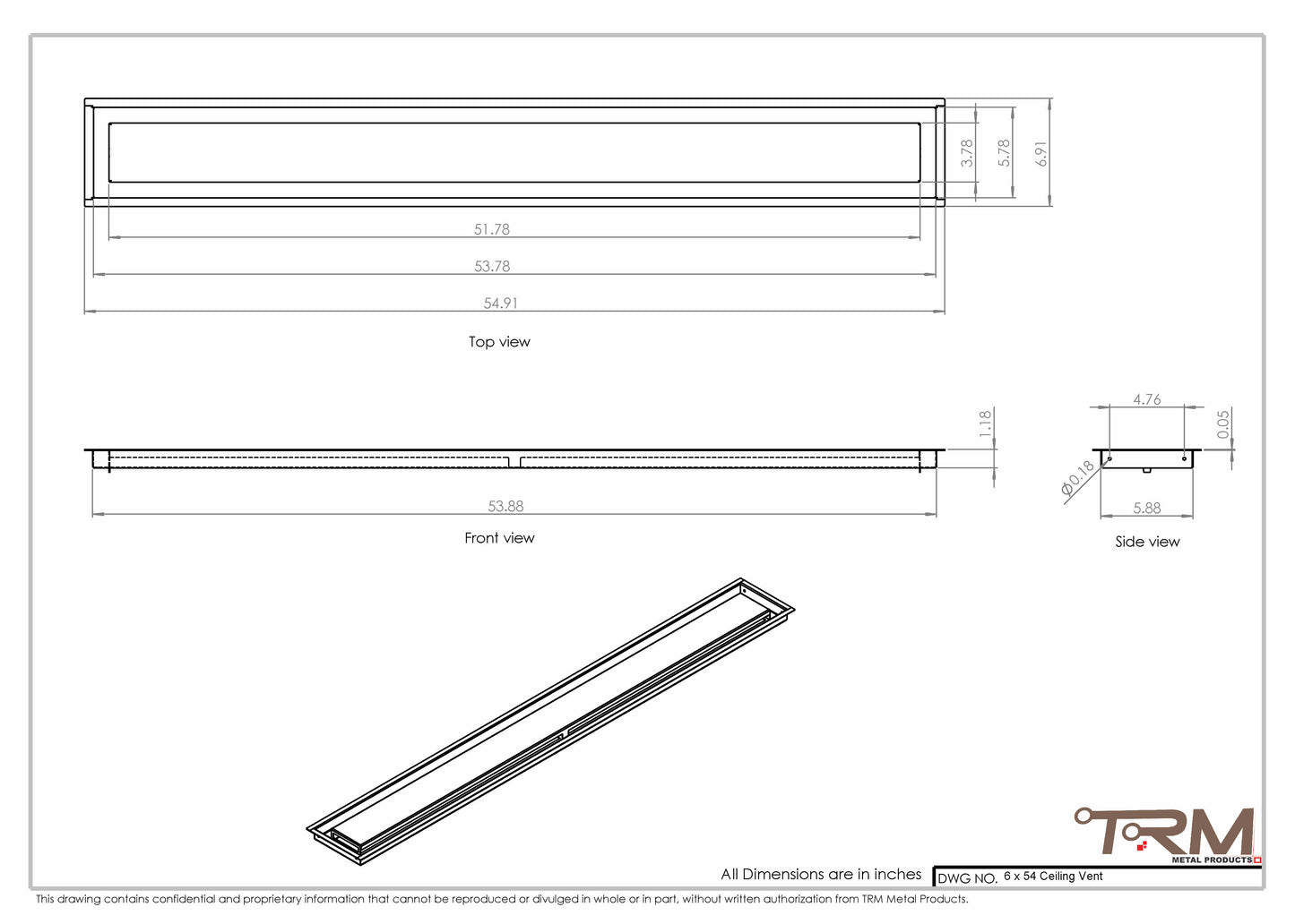 6x54-Modern Ceiling Vent Cover - TRM Metal (54x6)