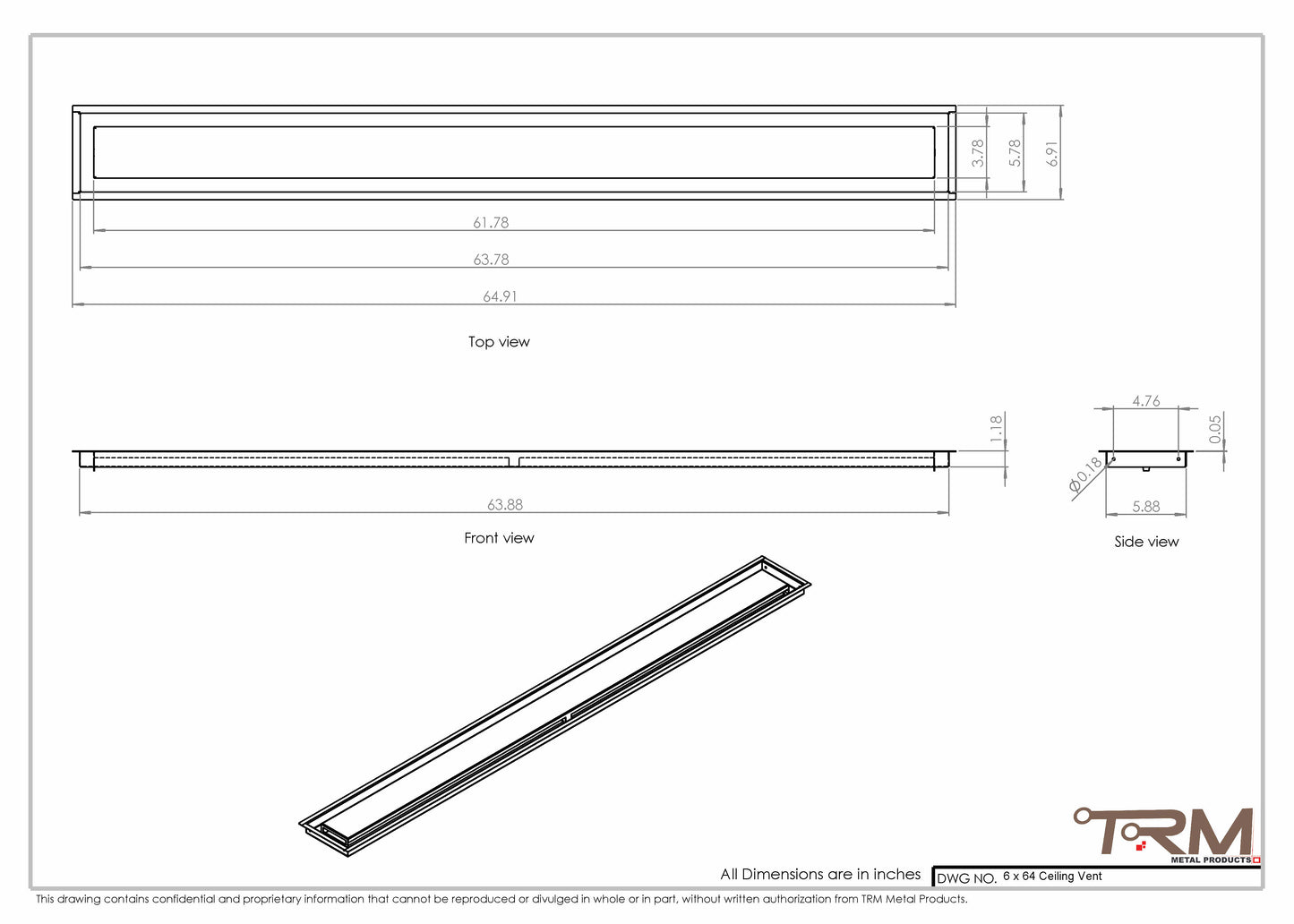 6x64-Modern Ceiling Vent Cover - TRM Metal (64x6)