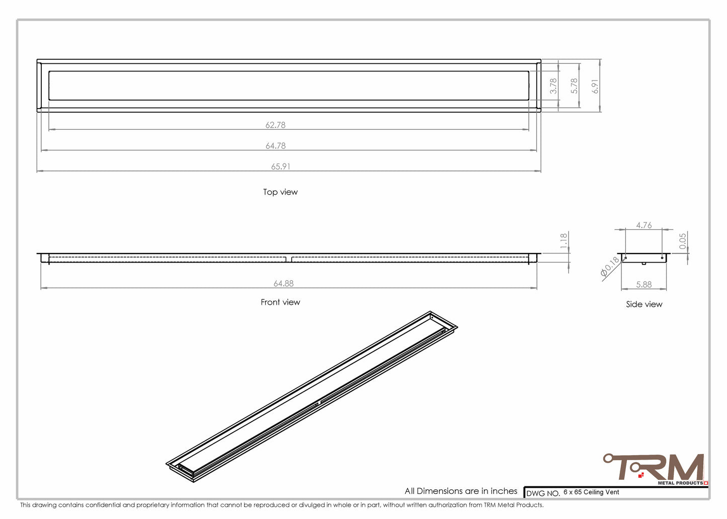 6x65-Modern Ceiling Vent Cover - TRM Metal (65x6)