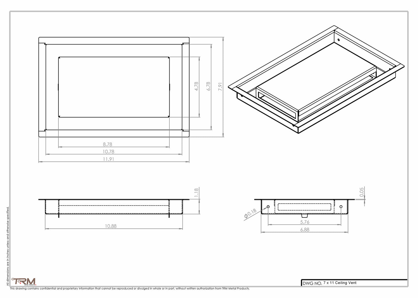 7x11-Modern Ceiling Vent Cover - TRM Metal (11x7)