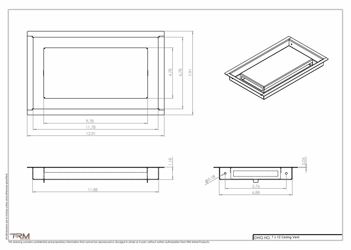 7x12-Modern Ceiling Vent Cover - TRM Metal (12x7)