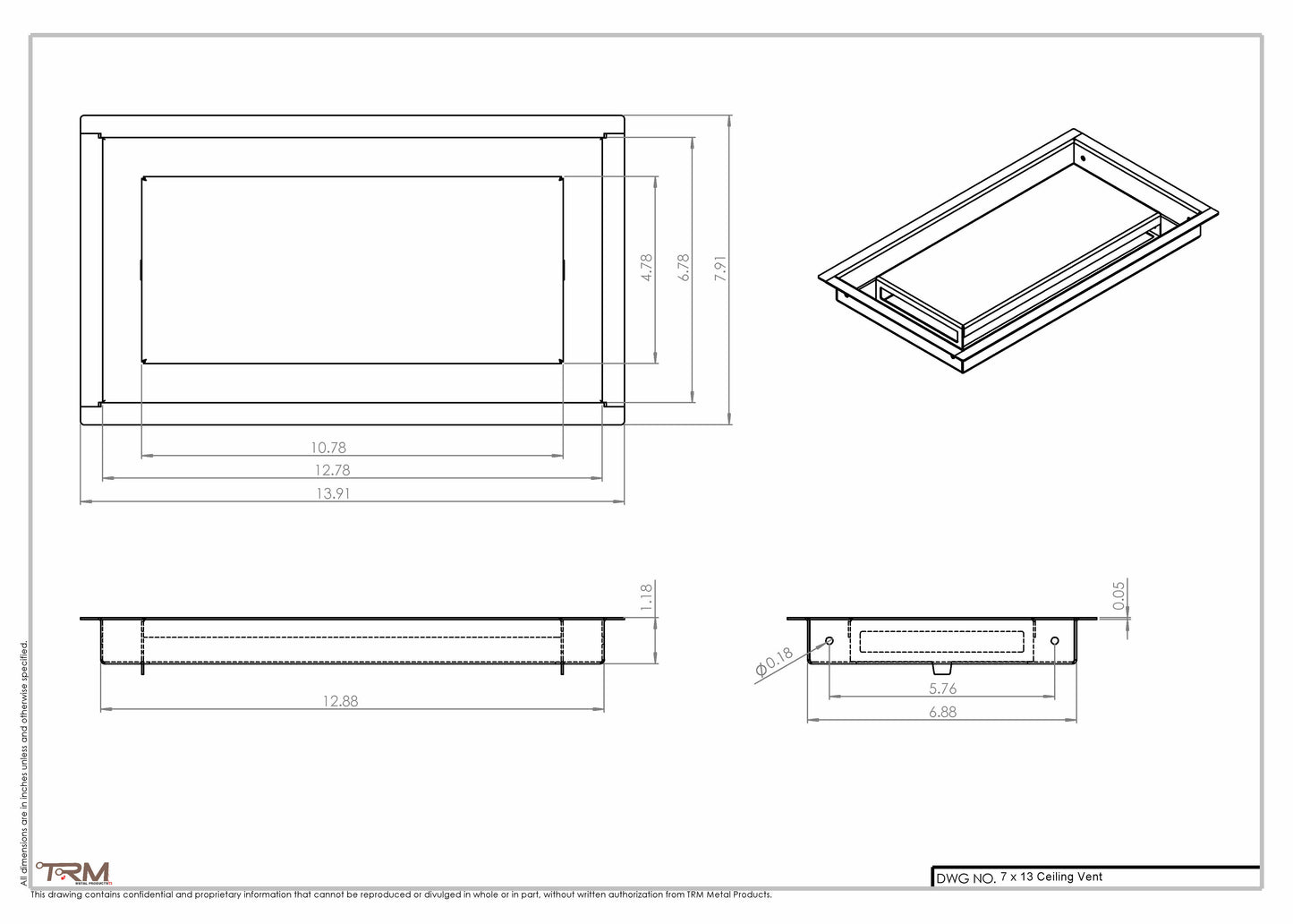 7x13-Modern Ceiling Vent Cover - TRM Metal (13x7)