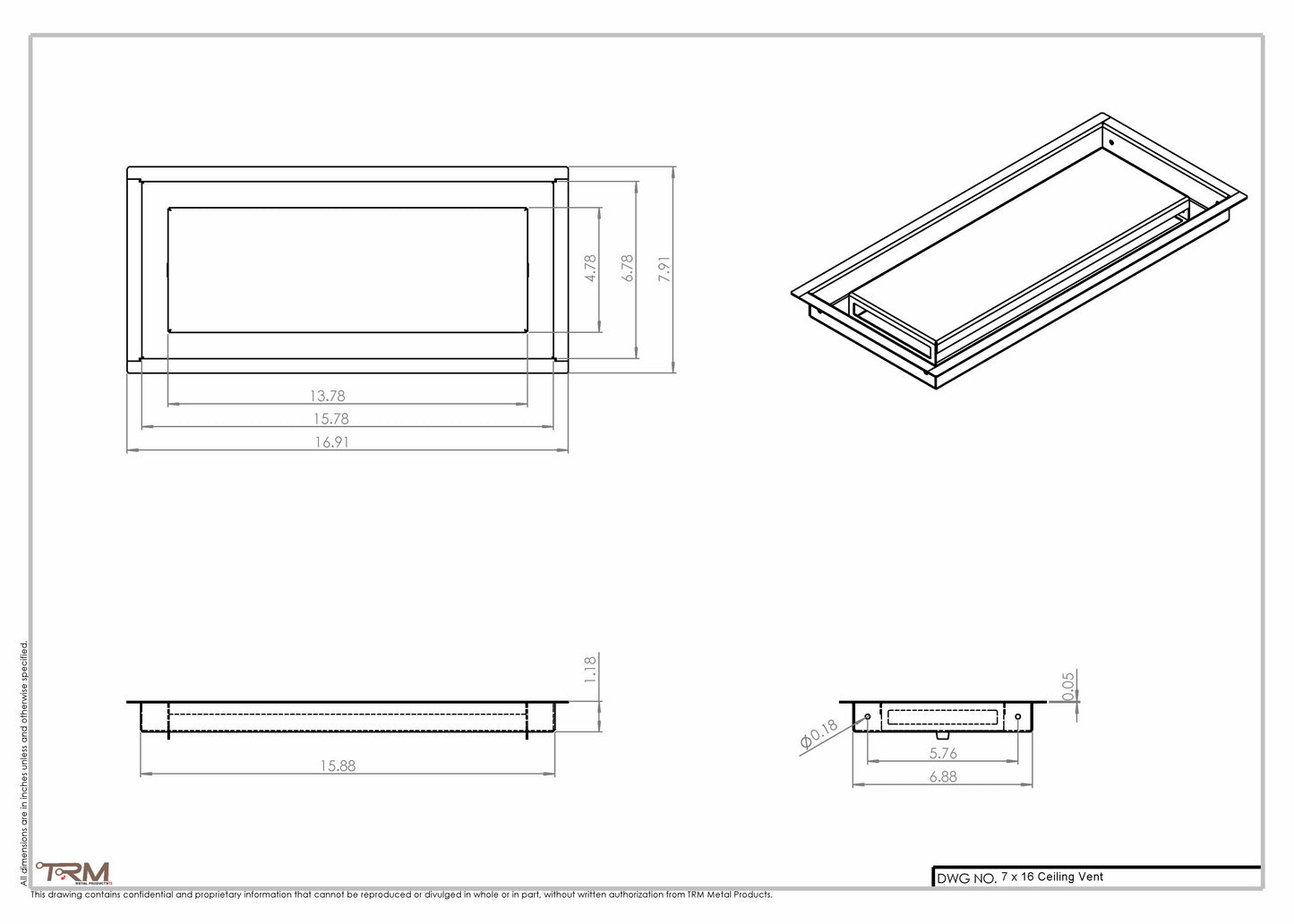 7x16-Modern Ceiling Vent Cover - TRM Metal (16x7)