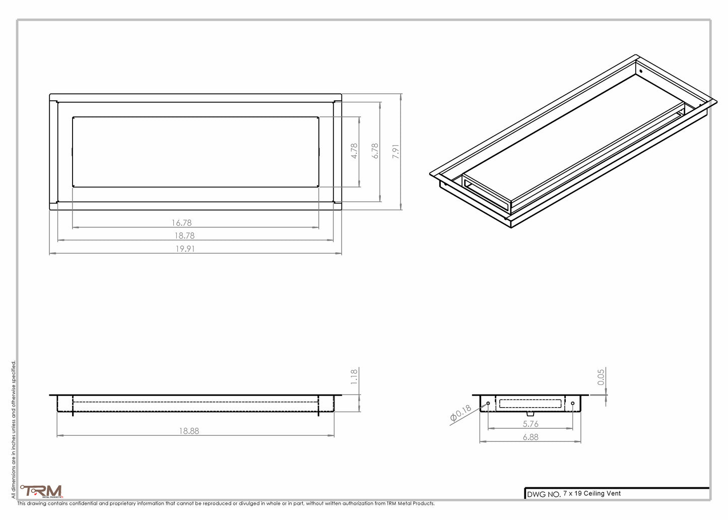 7x19-Modern Ceiling Vent Cover - TRM Metal (19x7)