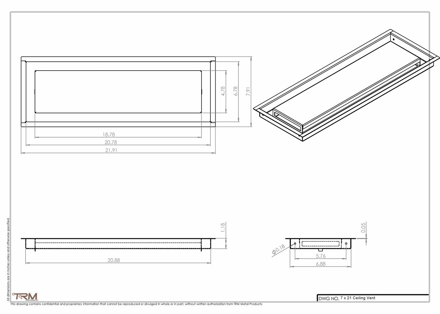 7x21-Modern Ceiling Vent Cover - TRM Metal (21x7)
