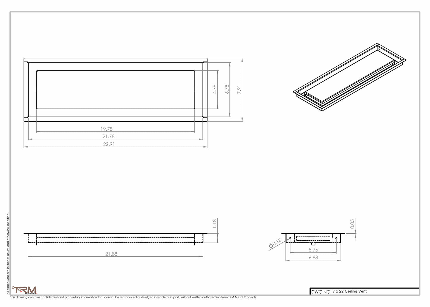 7x22-Modern Ceiling Vent Cover - TRM Metal (22x7)