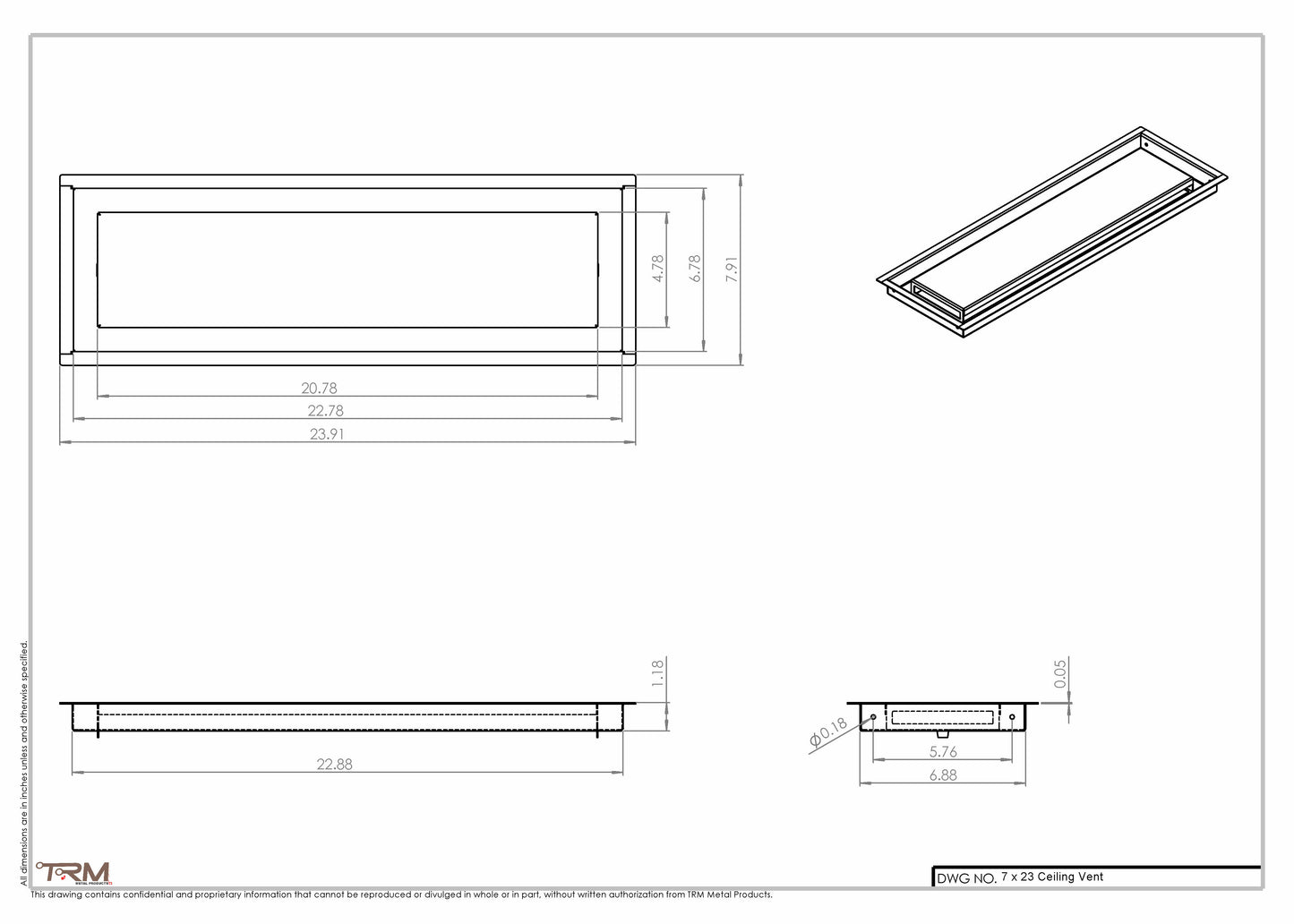 7x23-Modern Ceiling Vent Cover - TRM Metal (23x7)