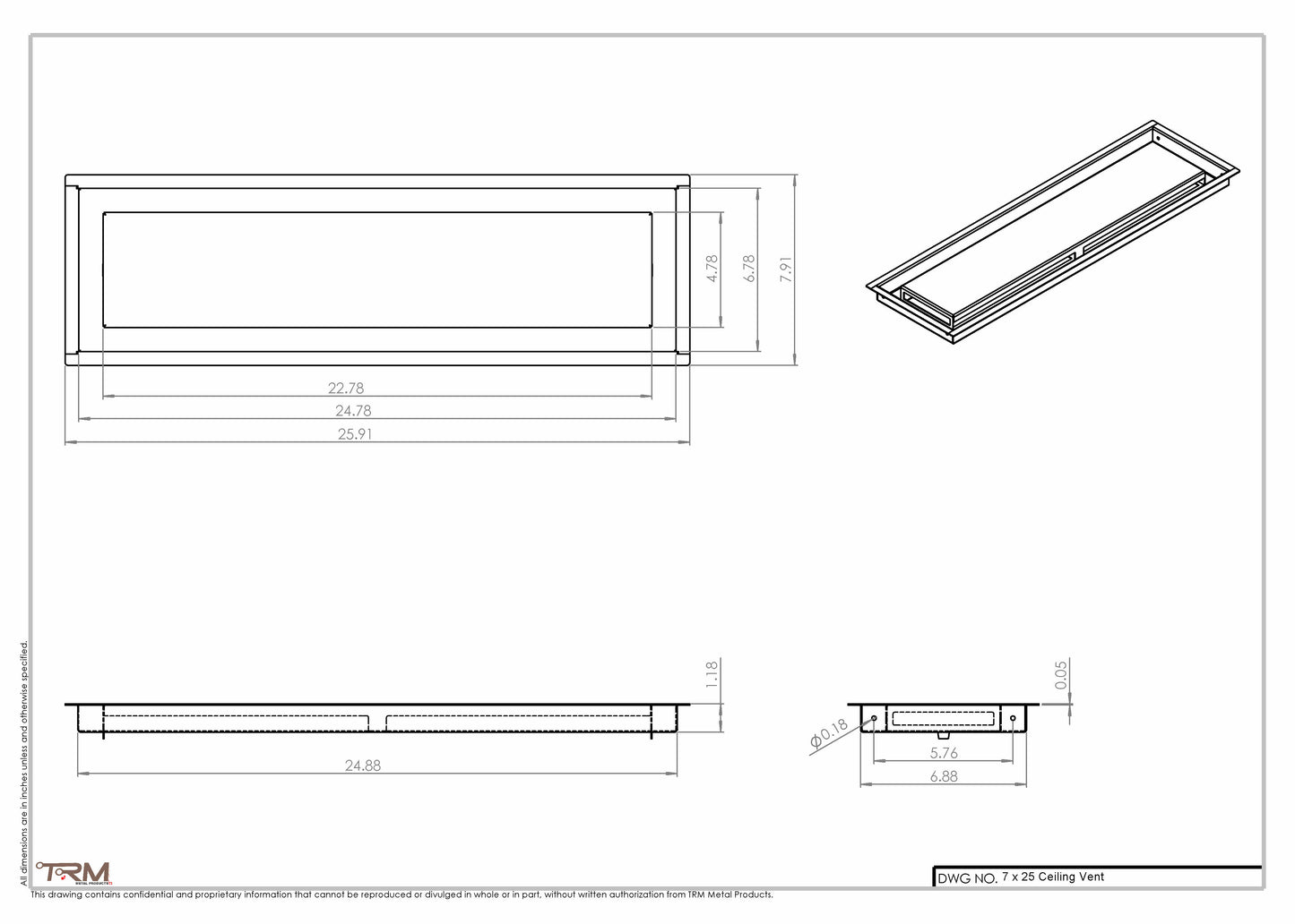 7x25-Modern Ceiling Vent Cover - TRM Metal (25x7)