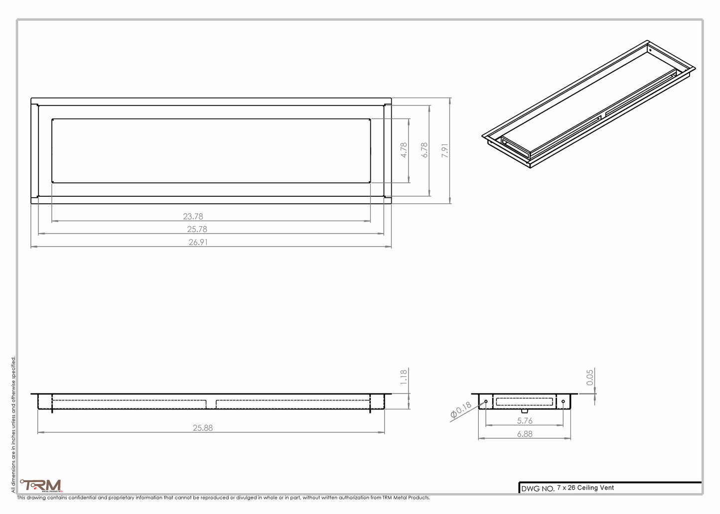 7x26-Modern Ceiling Vent Cover - TRM Metal (26x7)