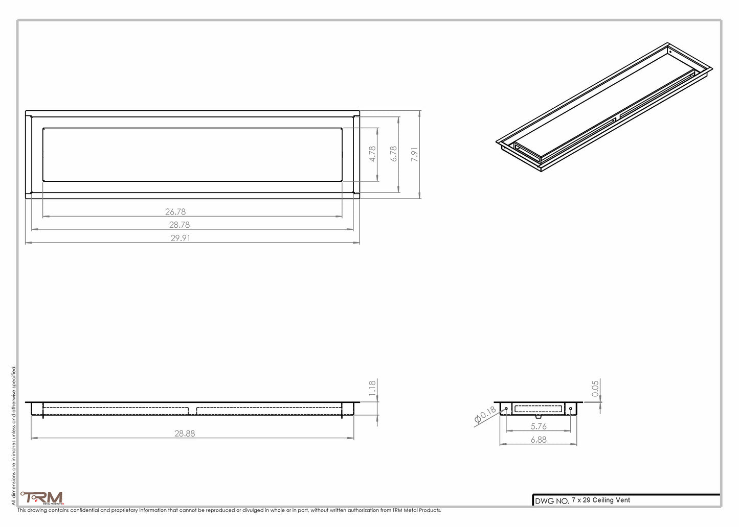 7x29-Modern Ceiling Vent Cover - TRM Metal (29x7)