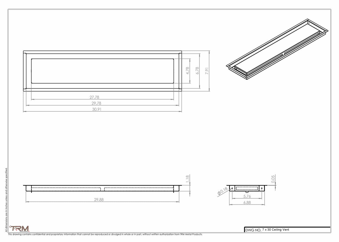 7x30-Modern Ceiling Vent Cover - TRM Metal (30x7)