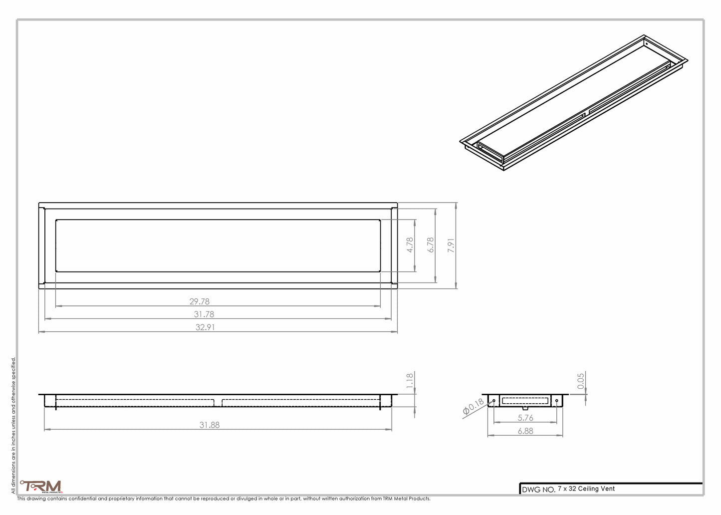 7x32-Modern Ceiling Vent Cover - TRM Metal (32x7)