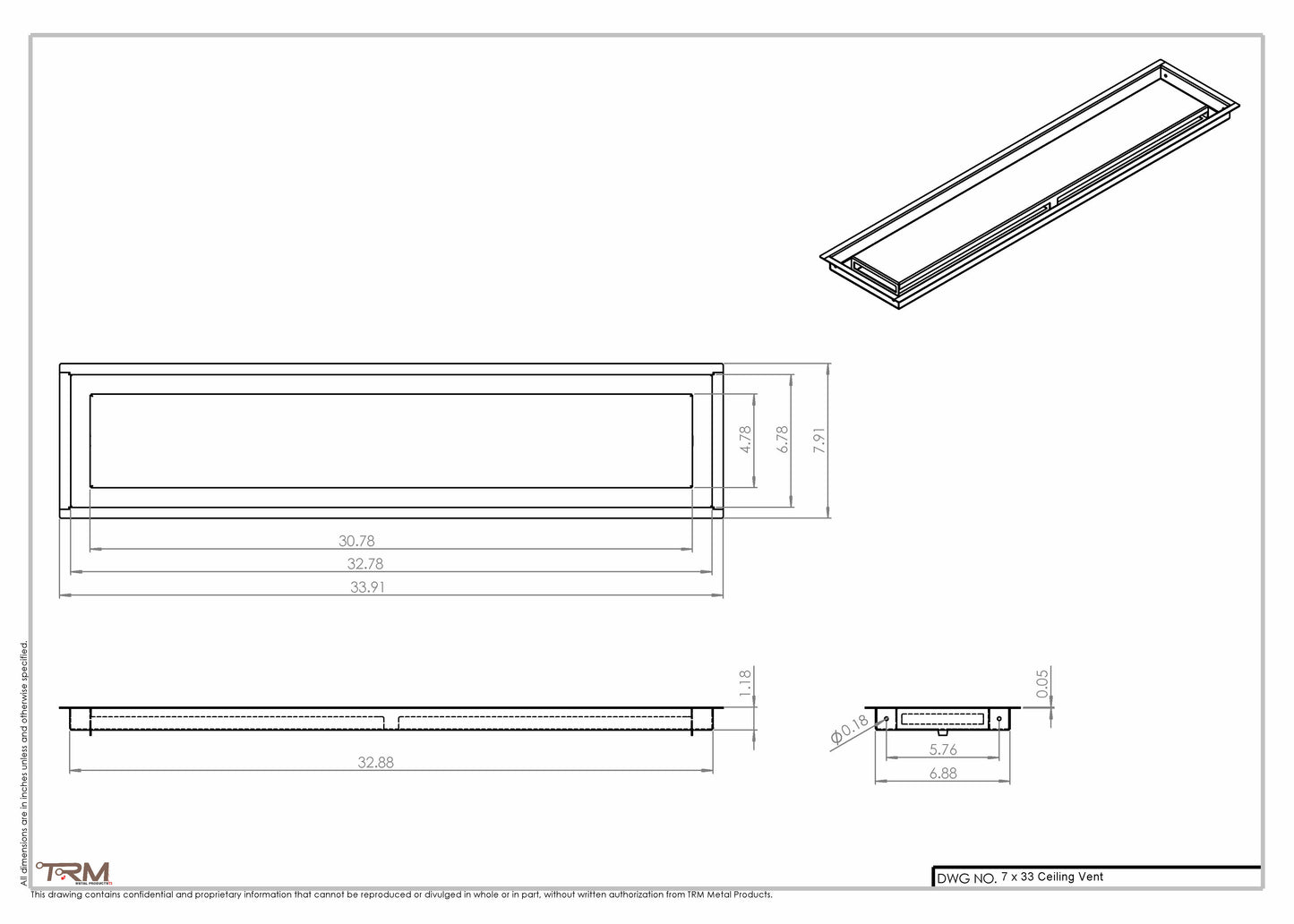 7x33-Modern Ceiling Vent Cover - TRM Metal (33x7)