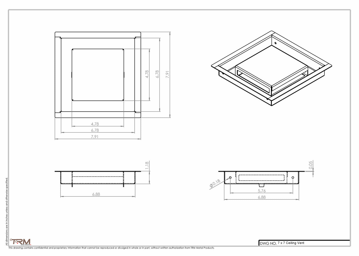 7x7-Modern Ceiling Vent Cover - TRM Metal (7x7)