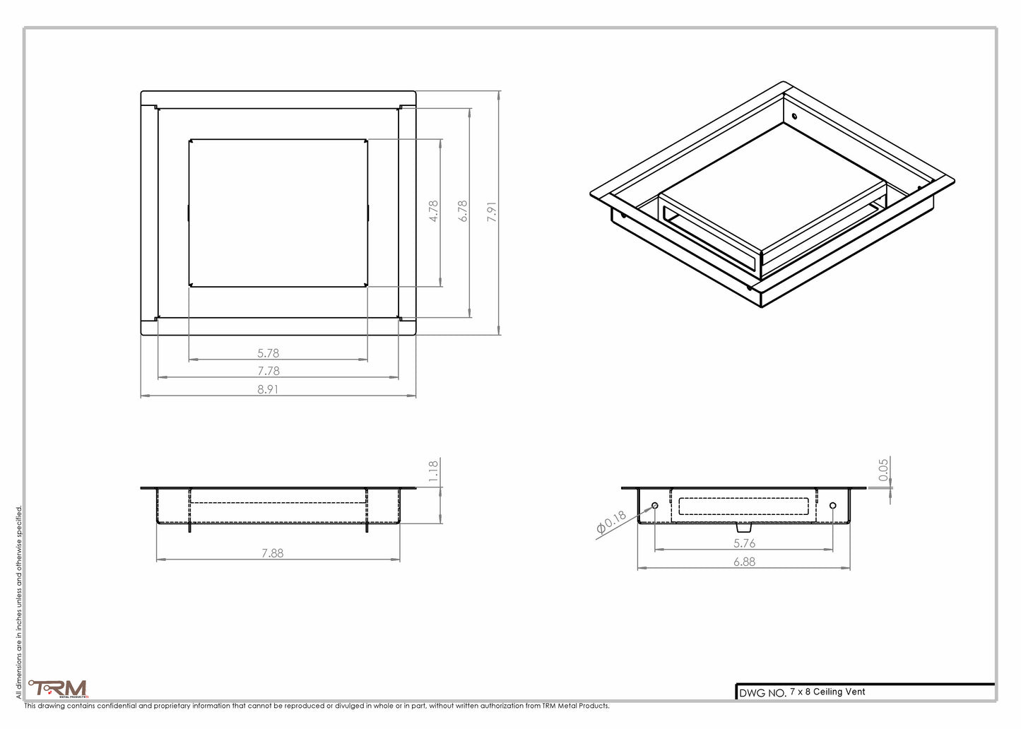 8x7-Modern Ceiling Vent Cover - TRM Metal (7x8)