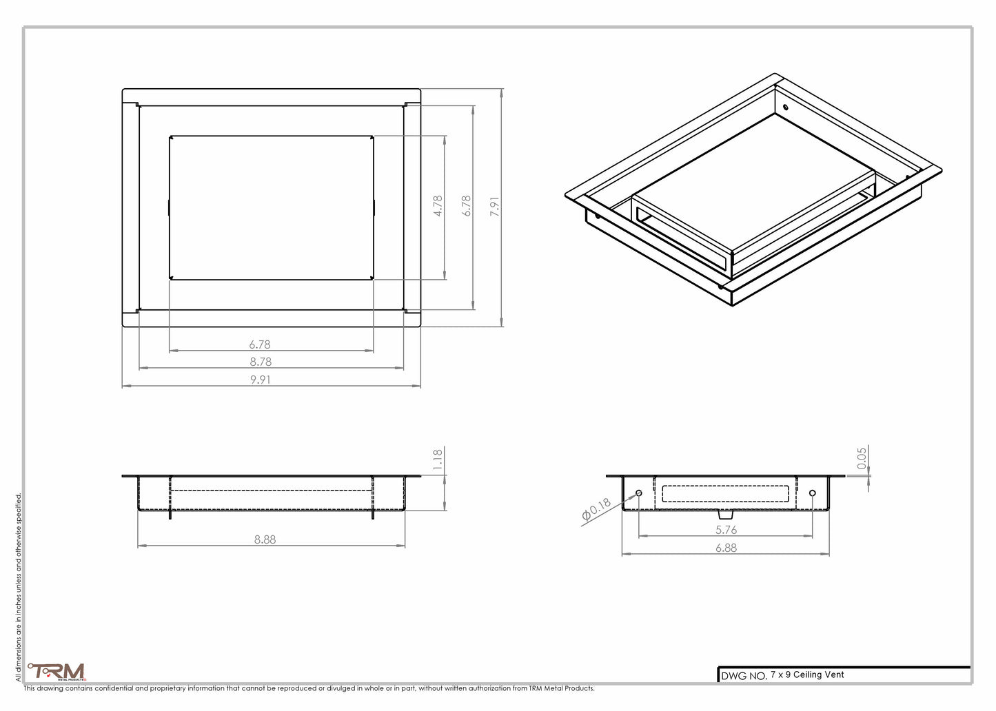7x9-Modern Ceiling Vent Cover - TRM Metal (9x7)