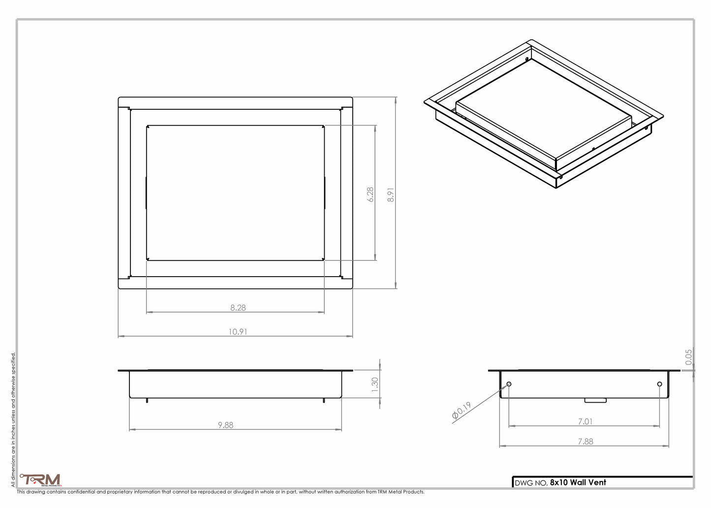 8x10 - Wall Vent - Modern Vent Cover - TRM Metal