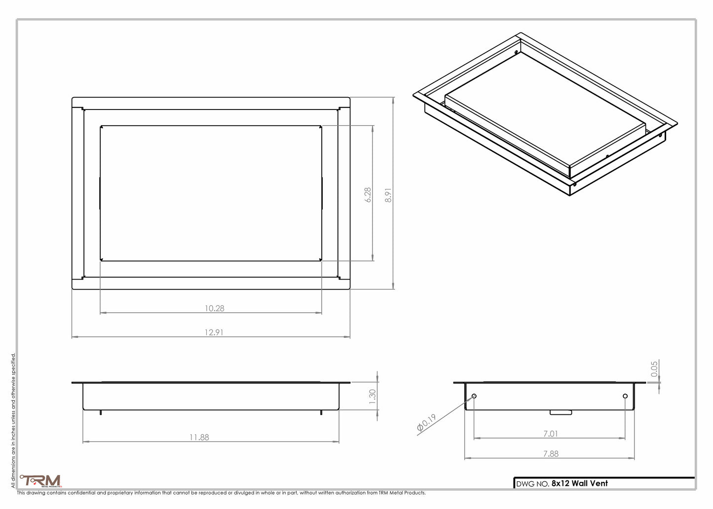 8x12 - Wall Vent - Modern Vent Cover - TRM Metal