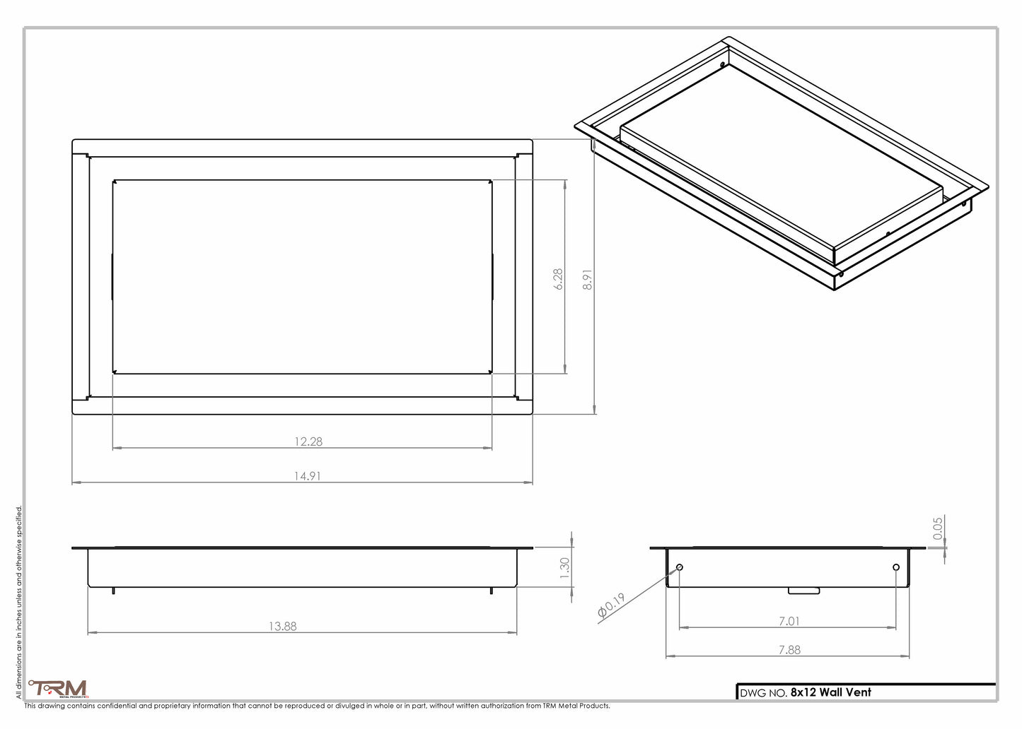 8x14  - Wall Vent - Modern Vent Cover - TRM Metal