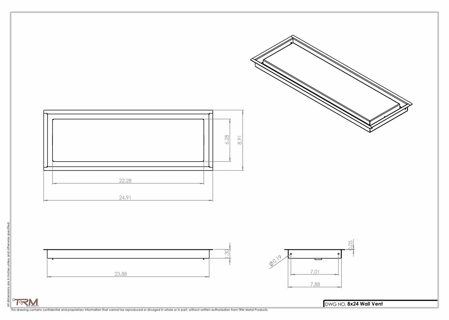 8x24 - Wall Vent - Modern Vent Cover - Return Air Vent - TRM Metal
