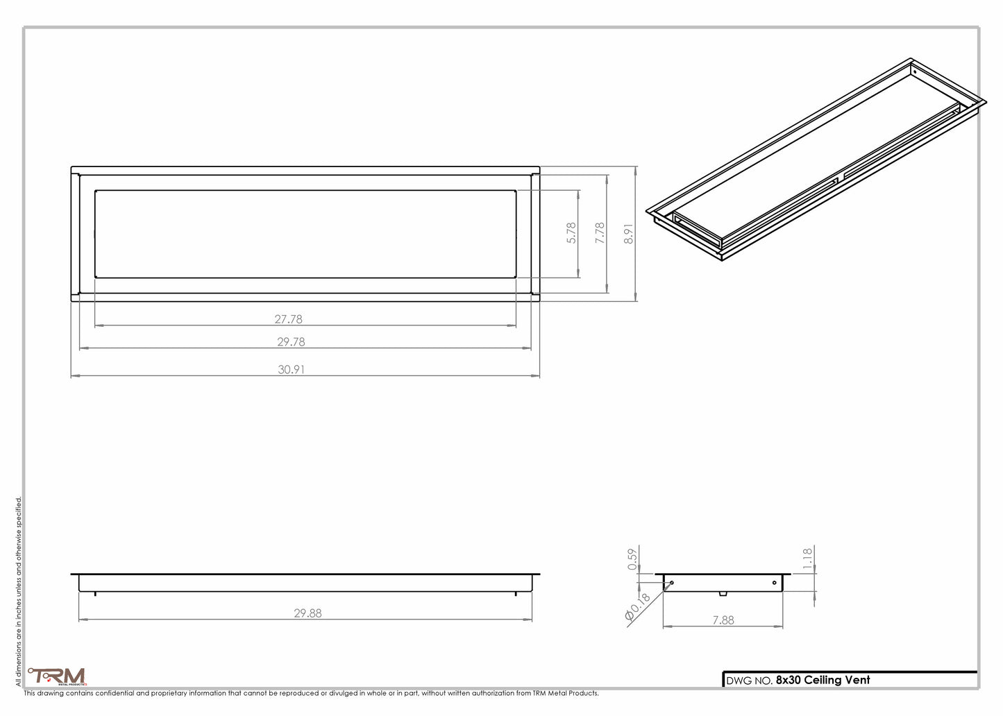 8x30-Modern-Ceiling-Vent Cover-TRM Metal- 30x8