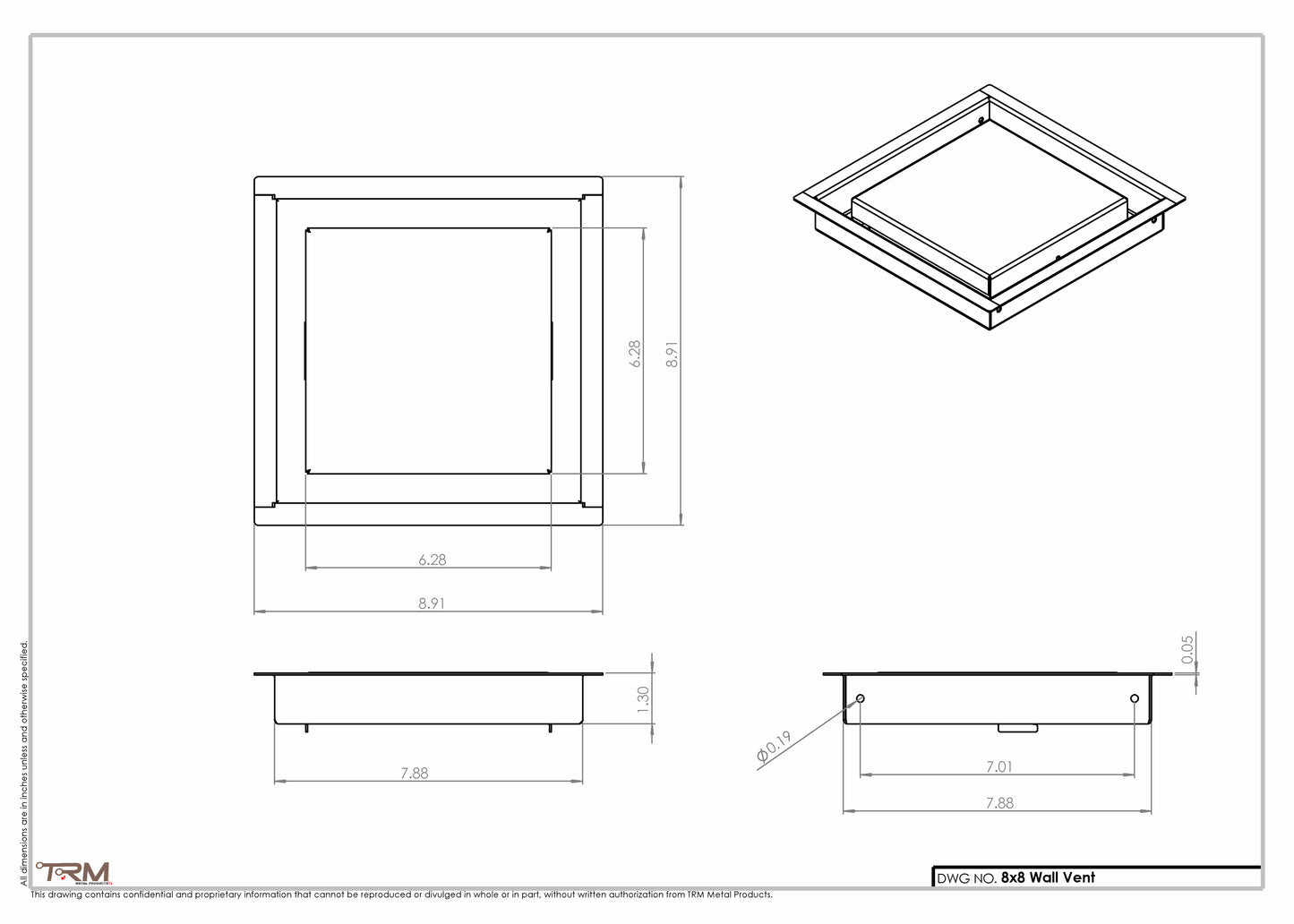 8x8 - Wall Vent - Modern Vent Cover - TRM Metal