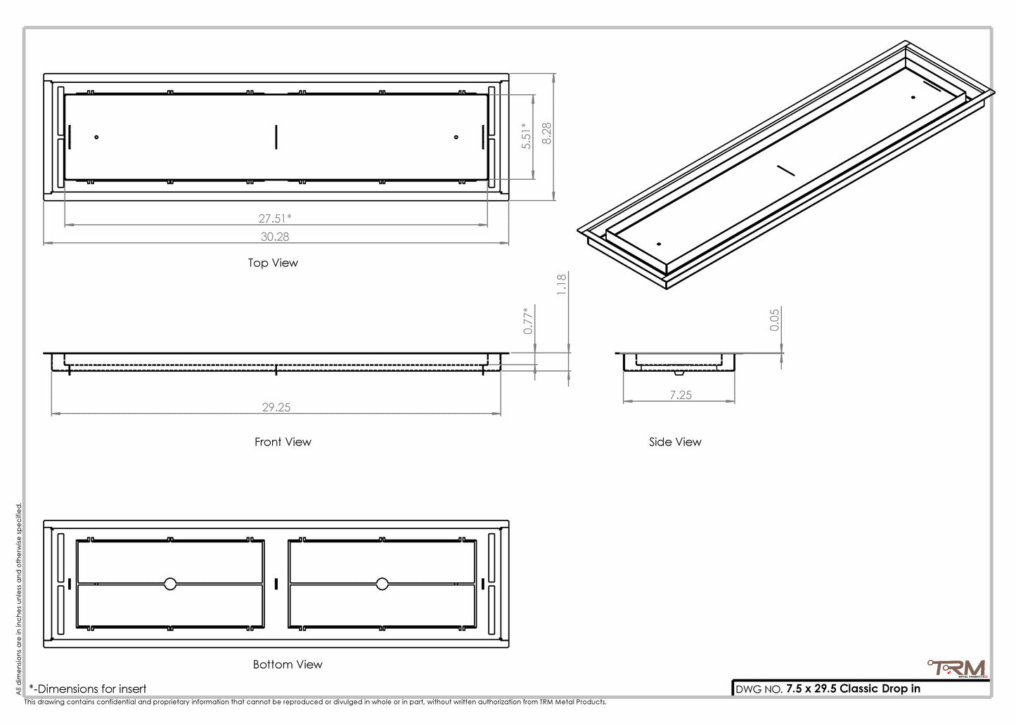 7.5x29.5 - Classic Drop-in Air Vent, Flush Floor-Matching, All Metal, Floor Vent Cover - TRM Metal  29.5x7.5